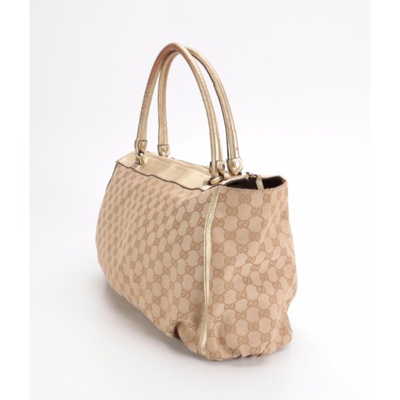 Gucci D-Ring Tote in GG Canvas with Gold Metallic Leather Trim - Picture 4 of 11